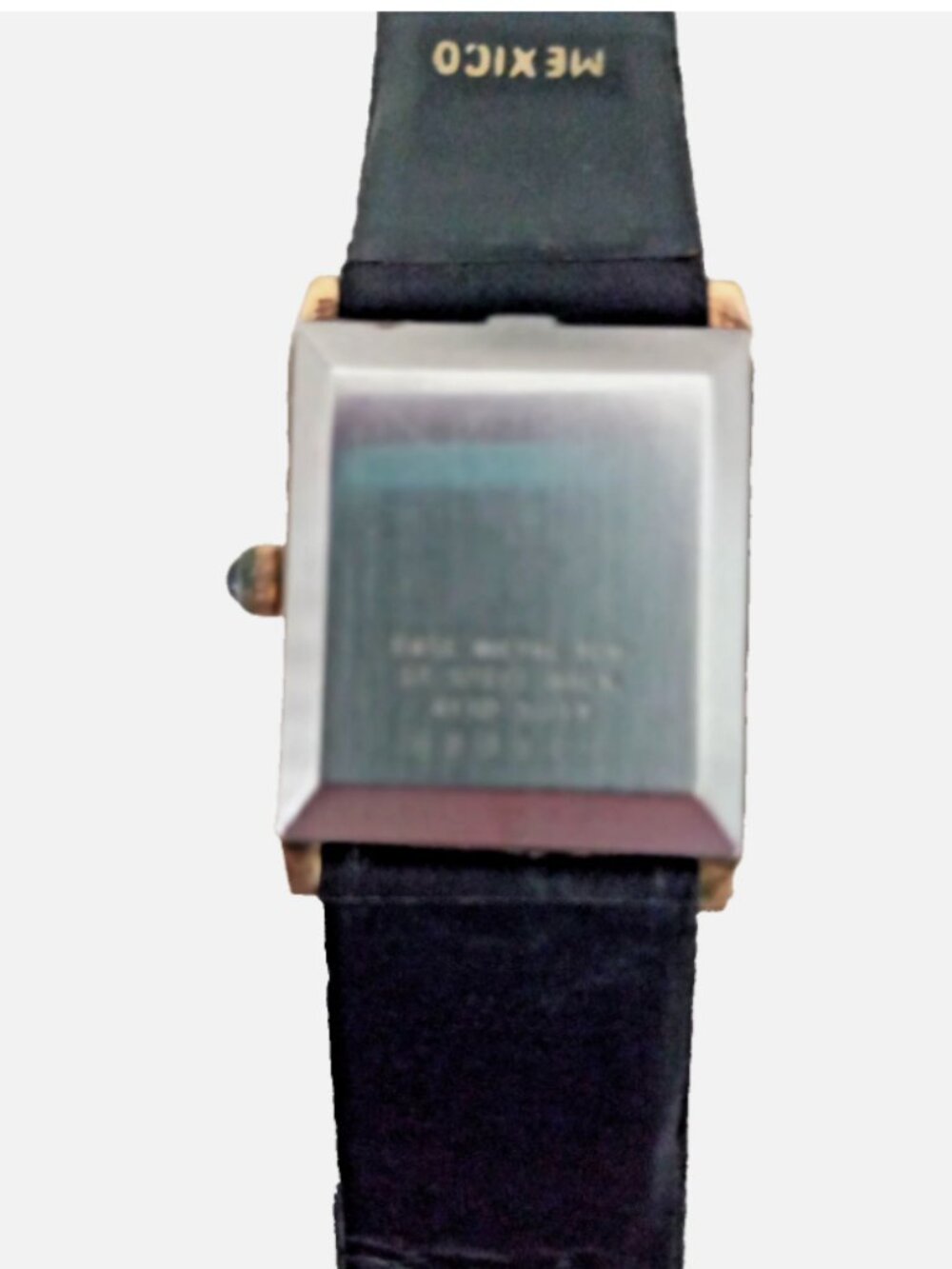 Vintage Seiko Tank Quartz Watch Gold Tone Roman Numeral Black Leather FOR REPAIR - Picture 7 of 12